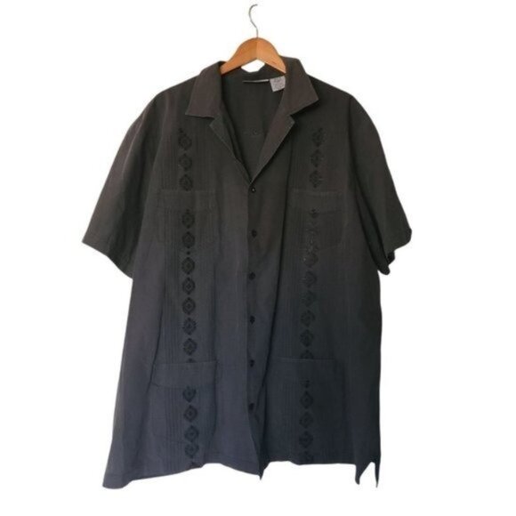 Kingsize Black Button Up Shirt 2XL Embroidered Pocket Short Sleeve - Picture 2 of 7
